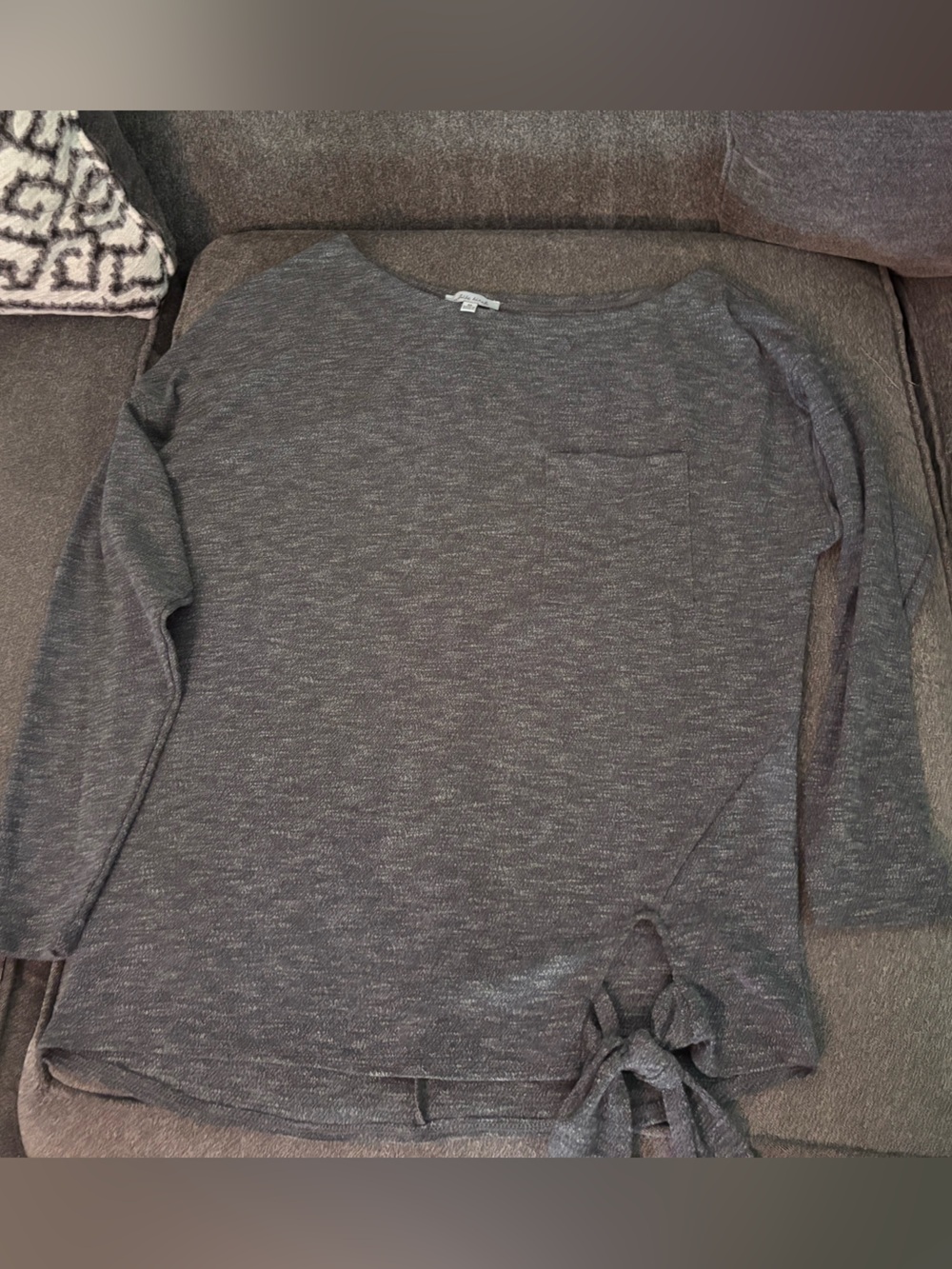 Cozy Tie-Hem Long Sleeve Top - Heather Gray